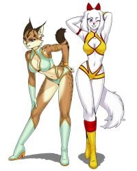 2girls alluring anthro blue_eyes canine cosplay dirty_pair dirty_pair_(cosplay) fay_spaniel furry luigiix lynx miyu_lynx nintendo star_fox star_fox_2 voluptuous