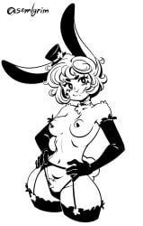 1girls anthro areolae arm_gloves big_breasts black_and_white breasts bunny_ears bunny_tail female female_only furry garter_belt garter_straps hands_on_hips lagomorph looking_at_viewer nipples sem-l-grim smiling smiling_at_viewer solo stockings symbol-shaped_pupils tagme thong