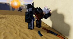 1boy 1girls 3d against_wall anti_(phantom_forces) background_characters blue_eyes blurred_background blush cat_ears catgirl explosion gun looking_back penis phantom_forces pussy roblox roblox_game robloxian self_upload sex silvereyes tagme white_hair white_skin