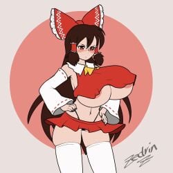 animated big_areola bouncing_breasts brown_hair cameltoe huge_breasts looking_at_viewer nipple_bulge nipples panties reimu_hakurei thick_thighs touhou underboob wide_hips zedrin