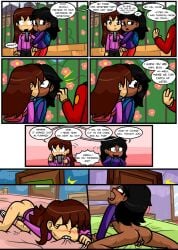 1boy 2girls anus ass biting_sheets black_hair blush blushing brown_eyes brown_hair chloe_(xierra099) chocolate_and_vanilla comic comic_page dark-skinned_female dialogue fake_out female_only fingering fingering_self flushed flushed_face flustered flustered_male interracial interracial_yuri kissing light-skinned_female light-skinned_male lovin’sis making_out masturbating masturbation offscreen_male on_bed orgasm orgasm_face pants_off pantsless pussy_juice unexpected unseen_male_face valerie_(xierra099) xierra099 yuri