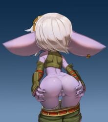 1girls anus ass barefoot big_ass clothing ear_piercing earrings feet female female_only gekasso goggles goggles_on_head league_of_legends pants_down piercing presenting presenting_hindquarters pussy riot_games shortstack solo tristana white_hair yordle