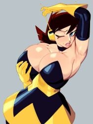 1girls ant-man_(series) arm_up armpit armpits avengers breast_grab breasts busty cleavage female female_only grabbing grabbing_own_breast huge_breasts janet_van_dyne large_breasts looking_at_viewer marvel marvel_comics mature_female nezulet seductive short_hair solo standing superheroine the_avengers:_earth's_mightiest_heroes voluptuous wasp_(earth's_mightiest_heroes) wasp_(marvel) wink