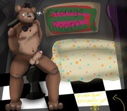 five_nights_at_freddy's foxy_(fnaf) freddy_(fnaf) gay handjob nipples precum scottgames underwear underwear_removed