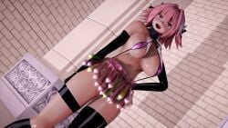 3d armwear astolfo_(fate) big_breasts condom_belt fate/grand_order fate_(series) feminization genderswap genderswap_(mtf) hair_ornament kneehighs leg_band micro_bikini mmd open_mouth pink_eyes pink_hair rule_63 thighhighs trolltengu