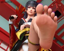 3d alternat0r218 barefoot black_hair dead_or_alive feet female foot_fetish girl kimono long_hair nails nails_painted nyotengu panties purple_eyes soles