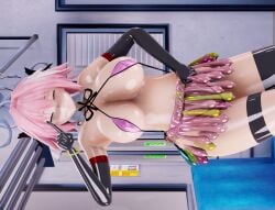 3d armwear astolfo_(fate) big_breasts condom_belt fate/grand_order fate_(series) feminization genderswap genderswap_(mtf) hair_ornament leg_band micro_bikini mmd pink_eyes pink_hair rule_63 thighhighs trolltengu