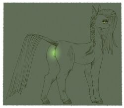 2023 animal_genitalia animal_pussy digital_media_(artwork) equid equine equine_genitalia equine_pussy fallout_equestria fan_character female feral genitals ghoul_(fallout) glowing glowing_genitalia glowing_pussy gore hair hasbro hi_res horse mammal my_little_pony pony pussy radiation scar simple_background solo stray_prey undead yellow_eyes