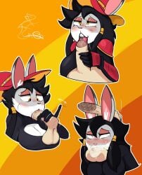 amanda_(yoelrabbit) fellatio female genitals hi_res lagomorph leporid licking male male/female mammal oral penile penis penis_lick rabbit sex tongue tongue_out witch_costume zorroenojado