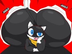 big_ass bubble_butt holding_head huge_ass looking_at_viewer morgana_(persona) omegabrawl onomatopoeia