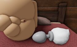 3d after_anal after_masturbation anal_play ass ass_focus ass_view bed bed_sheet bedroom buttplug faceless faceless_male femboy gay laying_down laying_on_side roblox robloxian sadbee_r34_(artist) simple_background