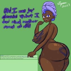 1futa 2023 ass big_ass big_butt blue_eyes blue_hair dark-skinned_futanari dialogue eeda_(specnsfw) english_text futa_only futa_sans_pussy futanari gynomorph huge_ass huge_butt huge_cock humanoid lipstick nipple_piercing nude piercing rule_34_comment solo specnsfw standing talking talking_to_another tattoo tattoos text thick_thighs towel towel_on_head wide_hips