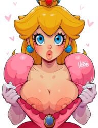 1girls alpha_channel areolae blonde_hair blue_eyes blush blushing blushing_at_viewer boobs breasts cleavage clothing crown dick_sucking_lips dress earrings female female_only for_sticker_use gloves heart lips lipstick long_hair looking_at_viewer mario_(series) nintendo nipple_slip nipples no_background pink_dress png princess princess_peach puffy_lips solo sticker_template tagme theartofvero tight_clothing transparent_background transparent_png undressing vero