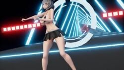 3d amber_eyes animated big_breasts black_bikini dancing greeny_(mmd) grey_hair kantai_collection micro_bikini mikasa_(kantai_collection) military_hat mmd skirt sound tagme video