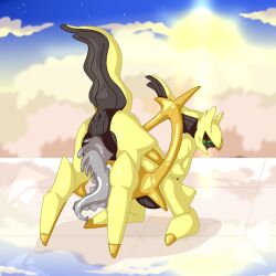 arceus ass_up dragunsnack feral genitals hall_of_origin kneeling legendary_pokémon male nintendo penis pokémon_(species) pokemon raised_tail shiny_pokemon solo sunset tail unusual_anatomy unusual_genitalia unusual_penis