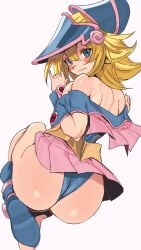 1girls ass blonde_hair blue_eyes blush dark_magician_girl female leotard smile tagme whoopsatro yu-gi-oh!