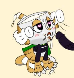 black_penis cum cum_in_mouth cum_on_face cup cuphead cuphead_(game) mikahead_(character)