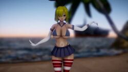 3d alternate_costume alternate_hair_color animated beach blonde_hair blue_eyes fake_rabbit_ears greeny_(mmd) hamakaze_(kantai_collection) heel_boots kantai_collection micro_bikini mmd shimakaze_(kantai_collection)_(cosplay) ship skirt stripping tagme thighhighs video