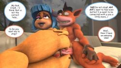 3d 3d_(artwork) anthro blue_hair crash_(series) crash_bandicoot furry furry_female furry_male horny_female megumi_bandicoot nude penis_in_pussy