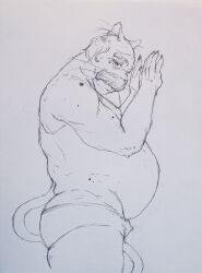 anthro ass belly_overhang big_butt clothing domestic_cat elder eric_dream_everyotherheart facial_hair felid feline felis little_dick male mammal moustache old receding_hairline rogers_(character) slightly_chubby solo sunspots underwear