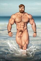 1boy abs asmodis_(artist) balls ballsack beard beefy big_cock big_penis body_hair brown_hair chest_hair daddy dangling_testicles daniel_(asmodis) dilf facial_hair foreskin huge_cock human in_water intact long_foreskin low_hanging_balls male male_nipples male_only male_pubic_hair manly mature_male muscles muscular_male mustache nude_male ocean outdoors outside pecs penis scrotum semi-erect testicles twitter_user_oc uncut unretracted_foreskin veiny_penis