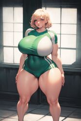 ai_generated big_ass big_breasts big_nipples giant_breasts green_eyes green_hair hips massive_breasts no_futa thick_hips