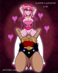 2girls assjob between_legs biting_lip biting_own_lip bouncing_breasts crossed_arms crossover dc_comics dcau devouring_pussy diana_prince domination eating_pussy face_in_ass facesitting female female_only forced_yuri grabbing_legs hypnosis justice_league leg_grab looking_at_another looking_down looking_pleasured massive_thighs mind_control miss_heed_(villainous) multiple_girls pink_skin pussy_juice pyramid_(artist) sitting_on_face sitting_on_person valentine's_day villainous wink winking wonder_woman wonder_woman_(series) yuri