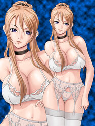 blonde_hair bra breasts cleavage discipline:record_of_a_crusade large_breasts lingerie morimoto_reina pointy_chin underwear white_bra white_thong