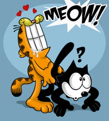 2boys ? anal anal_sex anthro anthro_on_anthro black_fur crossover drooling duo ekuhvielle feline felix_the_cat felix_the_cat_(series) garfield_(series) garfield_the_cat gay heart male male_only orange_fur paws,_inc. saliva sex simple_background smile surprised