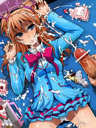 1boy 1girls arms_up blazer blue_eyes bow bowtie bukkake buttons cake censored clothing cum cum_in_mouth cum_on_body cum_on_clothes cum_on_food cum_on_hair cum_on_lower_body cute ejaculation facial food frills fringe from_above fruit ginger hair_ribbon houjou_hibiki long_hair looking_at_viewer lying nakasone_haiji on_back orange_hair panties pantyshot pantyshot_(lying) penis pigtails pleated_skirt pointless_censoring pov precure pretty_cure pubic_hair rape ribbon school_uniform serafuku short_twintails skirt small_breasts spread_legs strawberry suite_precure tear teenager tied_hair turtleneck twintails underwear white_panties