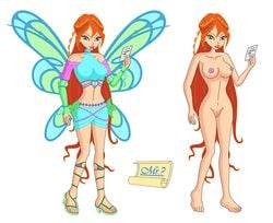 1girls believix bloom_(winx_club) breasts cobolt2 fairy fairy_wings female high_heels long_hair looking_at_viewer naked navel nipples nude orange_hair pointy_chin pussy rainbow_(animation_studio) solo sophix tagme wings winx_club