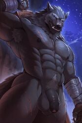 1boy abs animated blaidd_(elden_ring) canine elden_ring fromsoftware fur furry gay male male_focus male_only nude penis sollyz solo_male standing werewolf