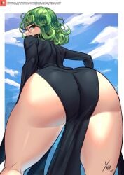 1girls ass ass_focus black_dress bottom_heavy bubble_butt child_bearing_hips curly_hair fat_ass female female_only green_eyes heroine large_ass looking_at_viewer looking_back medium_hair one-punch_man psychic shiny_skin shortstack sky small_breasts solo tagme tatsumaki thick_thighs thighs xhaart