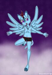 absurd_res anthro asian_mythology blossomblaze boxers_(clothing) chinese_mythology clothing east_asian_mythology equid equine fan_character female freckles hairless hasbro hi_res horn horse humanoid kirin long_tail looking_at_viewer mammal my_little_pony mythology nipples open_mouth pony solo spread_arms spread_wings tail underwear wings