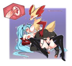 absurd_res akeno_(itsnafulol) anthro anthro_dominating_human ass big_breasts bikini black_boots black_clothing black_footwear blue_hair blush bodily_fluids boots breastfeeding breasts cervical_penetration clothing cum cum_in_pussy cum_inside delphox dominant dominant_female duo female footwear fur futa_on_female futanari generation_6_pokemon genital_fluids genitals gynomorph hair happy happy_sex hi_res human human_on_anthro inner_ear_fluff intersex intersex/female interspecies jacket lactating mammal nintendo orange_body orange_fur penetration penis pokemon pokemon_(species) purple_eyes pussy red_body red_clothing red_fur red_jacket red_topwear sex smile spread_pussy spreading swimwear tail topwear tuft tutifruti_(artist) vaginal_penetration yellow_body yellow_fur