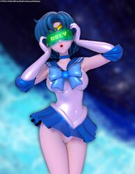 1girls 3d ami_mizuno artist_name bishoujo_senshi_sailor_moon brainwashing choker clothing collarbone huge_breasts hypnosis latinkaixa leotard medium_breasts panties pantyshot sailor_mercury skirt thick_thighs visor web_address wide_hips