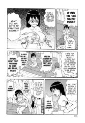 after_nipple_penetration after_rape angry_face big_breasts blush breasts comic cum cum_in_nipples dressing_up english english_dialogue english_text glasses inverted_nipples japanese_text john_k._pe-ta manga nipples page_114 shocked_expression sweat