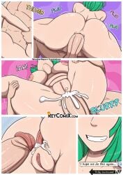 anal anal_sex behind cowgirl_position cum cum_in_ass female fubuki_(one-punch_man) green_eyes green_hair greendogg lifting_person one-punch_man pelking1 saitama smirk to_be_continued translated