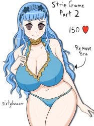 1girls alternate_costume alternate_hairstyle bangs bare_midriff bare_thighs bikini blue_bikini blue_hair blue_swimsuit breasts brown_eyes cleavage female female_only fire_emblem fire_emblem:_three_houses fire_emblem_heroes fire_emblem_warriors:_three_hopes huge_breasts light_blue_hair long_hair looking_at_viewer marianne_von_edmund meme midriff nintendo official_alternate_costume official_alternate_hairstyle shy shy_smile sixtybuzzer smile solo swimsuit thick_thighs thighs twitter_strip_game_(meme) wavy_hair white_background