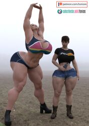 2girls 3d athletic athletic_female big_ass big_breasts big_butt bimbo breast_envy breasts busty cammy_stretch cleavage curvaceous curvy eleanor_(tonices) female female_only fit fit_female hips hourglass_figure huge_ass huge_breasts human large_ass large_breasts legs light-skinned_female light_skin lips muscles muscular muscular_female original original_character original_characters platform_boots platform_footwear staring staring_at_breasts thick thick_legs thick_thighs thighs toned toned_female tonices top_heavy upper_body voluptuous wide_hips