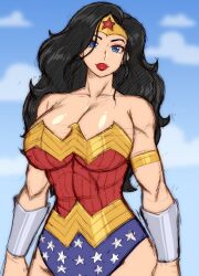 1girls abs big_breasts black_hair blue_eyes cleavage dc dc_comics diana_prince female large_breasts lipstick long_hair simmsy solo superheroine thick_legs wide_hips wonder_woman wonder_woman_(prime_earth) wonder_woman_(series)