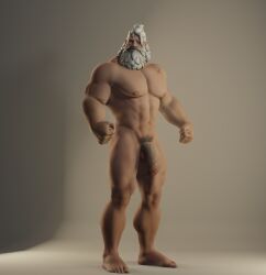 1boy 3d 3d_(artwork) balls bara big_penis fat_cock male_only muscular muscular_male older_male overwatch penis reinhardt solo solo_male voluox