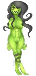 1futa 1monster big_blue_bubble black_hair futa_only futanari gaba-ghouls green_skin msm my_singing_monsters rare_whisp teeth whisp_(my_singing_monsters)