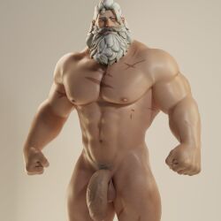 1boy 3d 3d_(artwork) balls bara big_penis fat_cock male_only muscular muscular_male older_male overwatch overwatch_2 penis reinhardt solo solo_male voluox