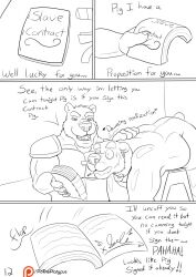 10s 2019 age_difference anthro anthro_on_anthro bear beard clothing collar comic contract degradation dialogue dominant dominant_male duo english_text facial_hair father father_and_child father_and_son football_gear hi_res incest laugh laughing_at male male/male mammal mature_male monochrome muscular muscular_male older_male overweight overweight_male page_12 parent parent_and_child plaguedobsession rubber rubber_clothing rubber_suit signed_document son submissive submissive_male text yaoi younger_male