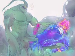 abs anthro asian_mythology aurelion_sol balls biceps blue_body blush blush_lines bodily_fluids breath digital_media_(artwork) dominant dominant_male dragon drooling duo east_asian_mythology eastern_dragon erection female gay genital_fluids genitals goo_creature hair heart hi_res humanoid humanoid_genitalia league_of_legends lying male male/male male_only masturbation muscular muscular_male muscular_thighs mythology nipples nude on_back open_mouth orgasm_face panting pecs penetration penile penile_masturbation penile_penetration penis riot_games saliva scalie serratus sex simple_background slime submissive submissive_male tadataozi tongue tongue_out triceps zac