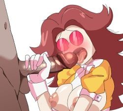 1boy 1girls balls ballsack blush blushing blushing_female breasts brown_hair completely_nude_male dark-skinned_male dibujos_nsfw friday_night_funkin friday_night_funkin_(d-side) gloves male/female maria_robotnik maria_robotnik_(d-side) mostly_clothed_female oral_sex red_glasses sega sonic_(series) sonic_the_hedgehog_(series) traced