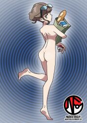 1girls abstract_background ass back back_view barefoot beauty_(pokemon) beauty_(pokemon_xy) brown_hair casual casual_nudity edit eyewear feet female female_only groceries grocery_bag human looking_back naked nintendo nonsexual_nudity npc_trainer nude nude_filter nudefilterguy official_artwork_edit pale_skin poke_ball pokemon pokemon_xy soles solo sunglasses sunglasses_on_head