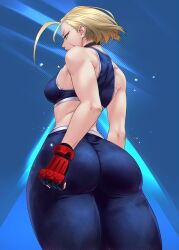 1girls ass ass_focus back_view big_ass big_butt blokde blonde_hair blue_eyes calad_g cammy_white female female_only fingerless_gloves fully_clothed gloves huge_ass huge_butt large_ass large_butt scar scar_on_face scarred_face solo sports_bra sportswear street_fighter street_fighter_6 thick thick_ass thick_thighs tight_clothes tight_clothing tight_pants tights