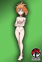 1girls abstract_background barefoot breasts brigette_(pokemon) casual_nudity completely_naked completely_naked_female completely_nude completely_nude_female edit feet female female_only human naked nintendo nipples nonsexual_nudity nude nude_filter nudefilterguy official_artwork_edit orange_eyes orange_hair pokemon pussy smile solo